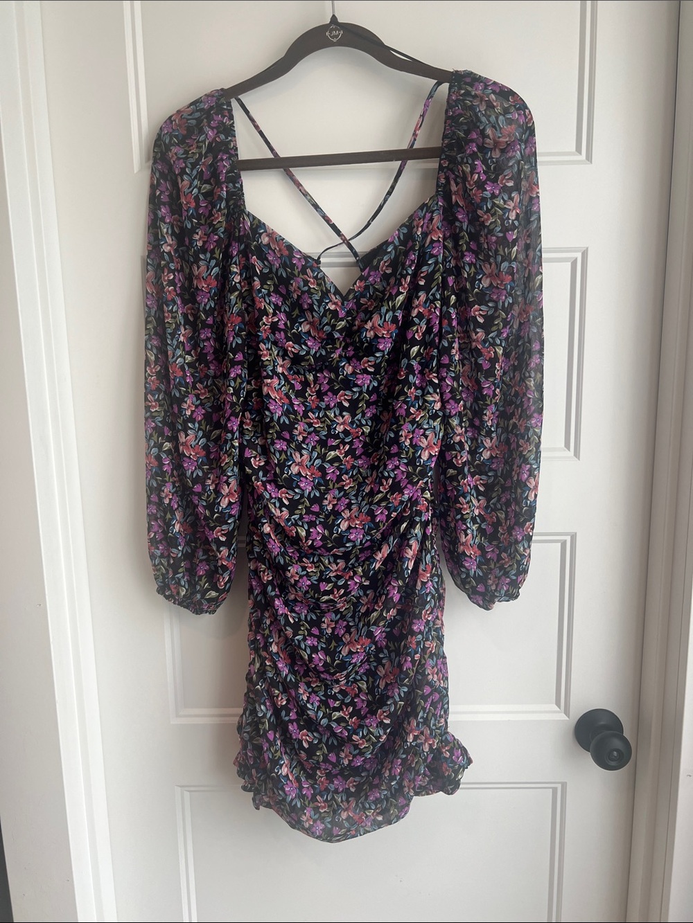 All in Favor Black Floral Long-Sleeve Puff Mini Dress
